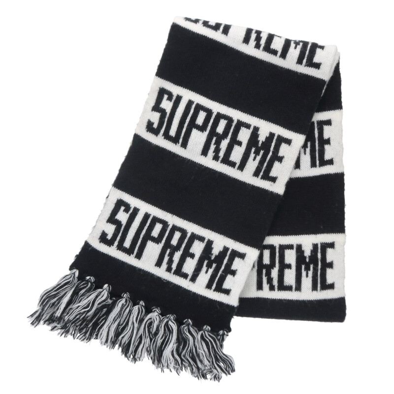 Supreme 16AW Striped Logo Scarf Black x White