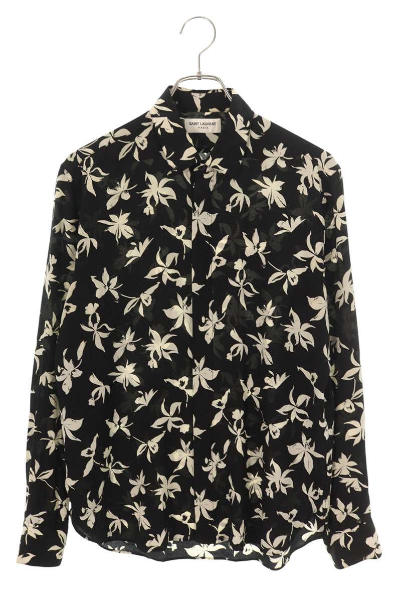 Saint Laurent Paris Silk Long Sleeve Shirt Black x White Size XS