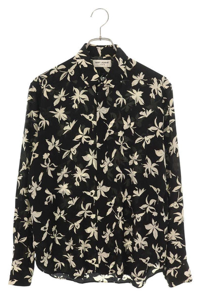 Saint Laurent Paris Silk Long Sleeve Shirt Black x White Size XS