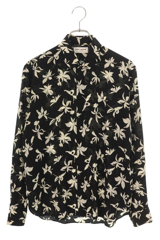 Saint Laurent Paris Silk Long Sleeve Shirt Black x White Size XS
