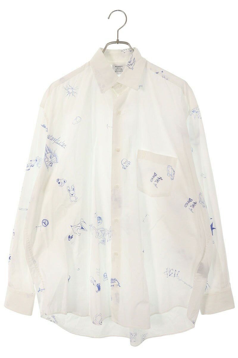 Vetements Graphic All-Over Print Long Sleeve Shirt White x Blue Size S