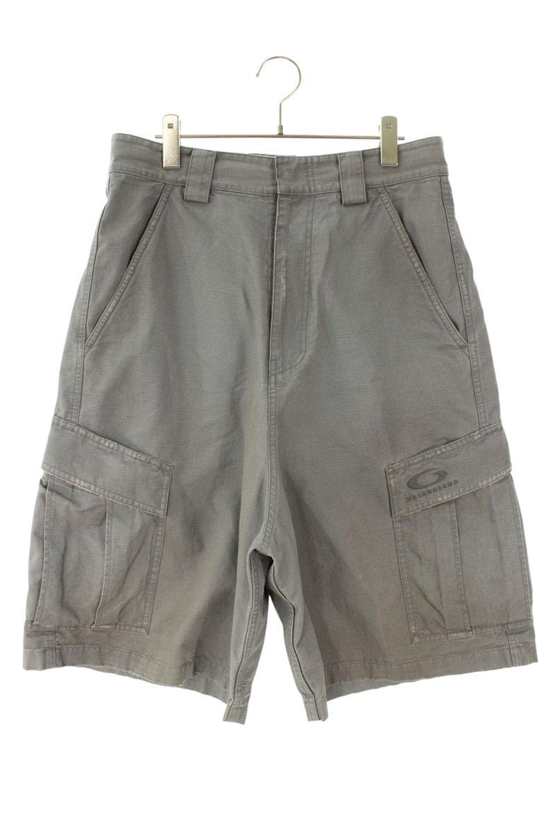 BALENCIAGA Distressed Logo Cargo Shorts Gray Size 28