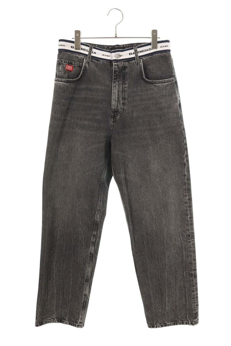 Balenciaga 21SS Waist Logo Well-Washed Denim Pants Gray Size XS