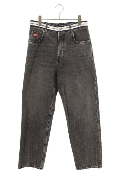 Balenciaga 21SS Waist Logo Well-Washed Denim Pants Gray Size XS