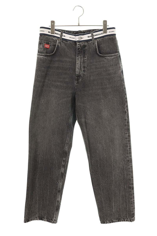 Balenciaga 21SS Waist Logo Well-Washed Denim Pants Gray Size XS