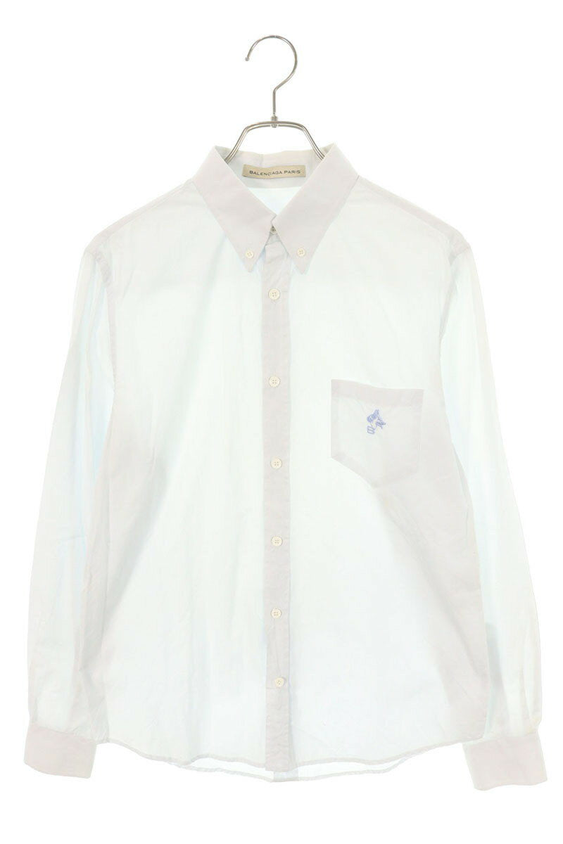 Balenciaga Embroidered Cotton Long Sleeve Shirt Blue Size S