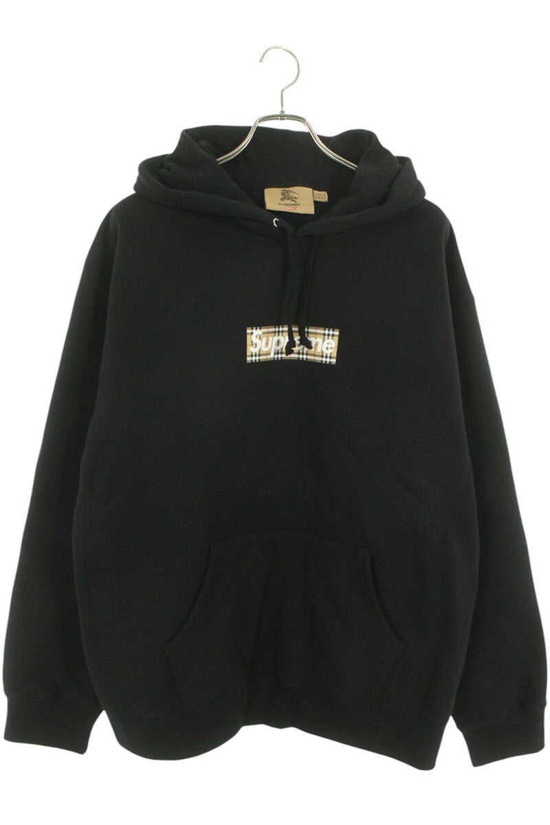 SUPREME x Burberry 22SS Burberry Box Logo Hooded Sweatshirt Black Size XL