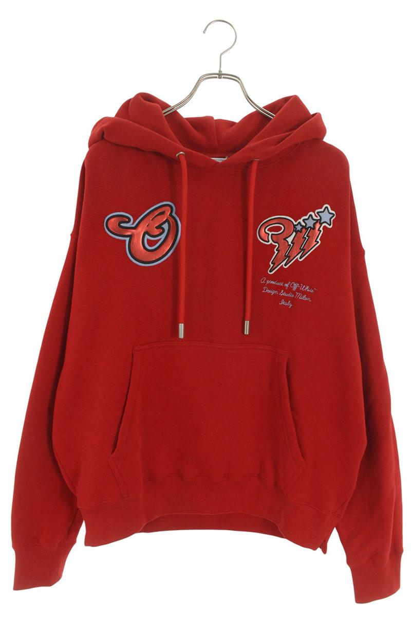 Off-White Embroidered Pullover Hoodie Red Size M