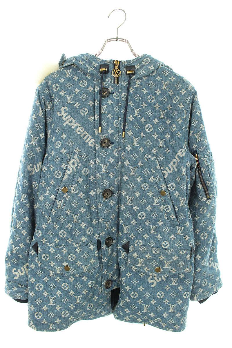 SUPREME LOUISVUITTON 17AW Denim Fur N-3B Coat Blue Size 44