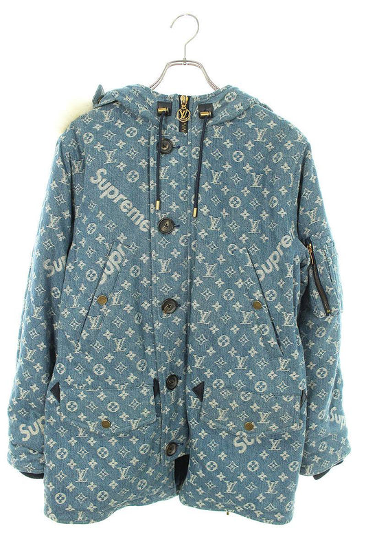 SUPREME LOUISVUITTON 17AW Denim Fur N-3B Coat Blue Size 44