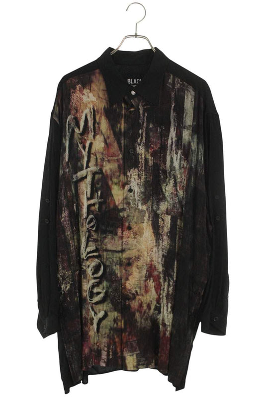 BLACK Scandal Yohji Yamamoto Graphic Print Long Sleeve Shirt Black Size 2
