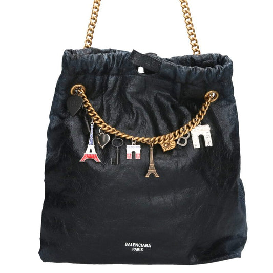 Balenciaga Crushed tote Limited edition charm chain shoulder bag Black