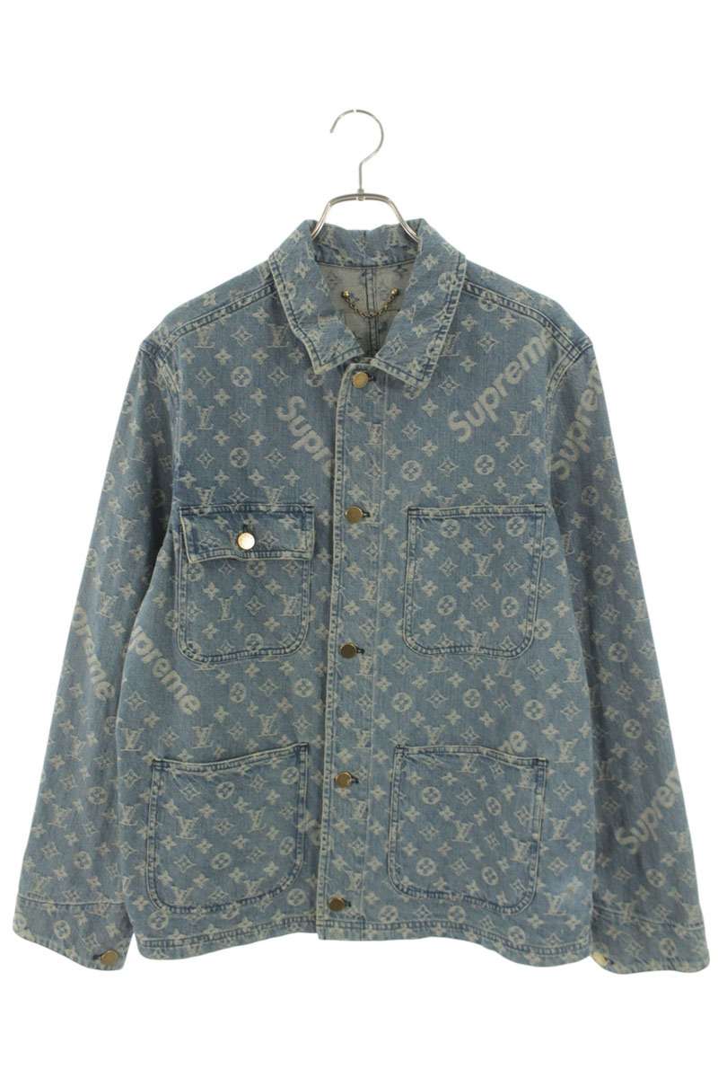 Supreme x Louis Vuitton 17AW LV Jacquard Denim Chore Coat Jacket Blue Size M