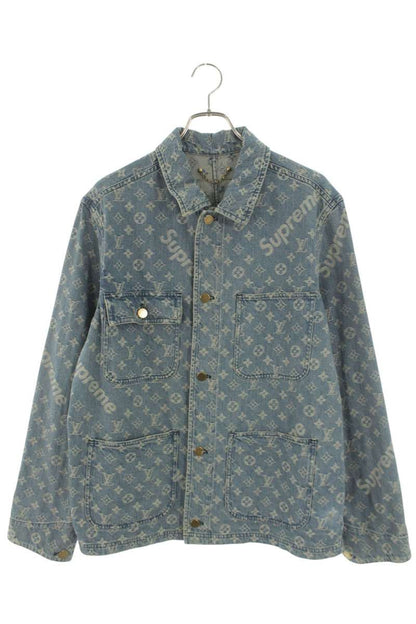 Supreme x Louis Vuitton 17AW LV Jacquard Denim Chore Coat Jacket Blue Size M