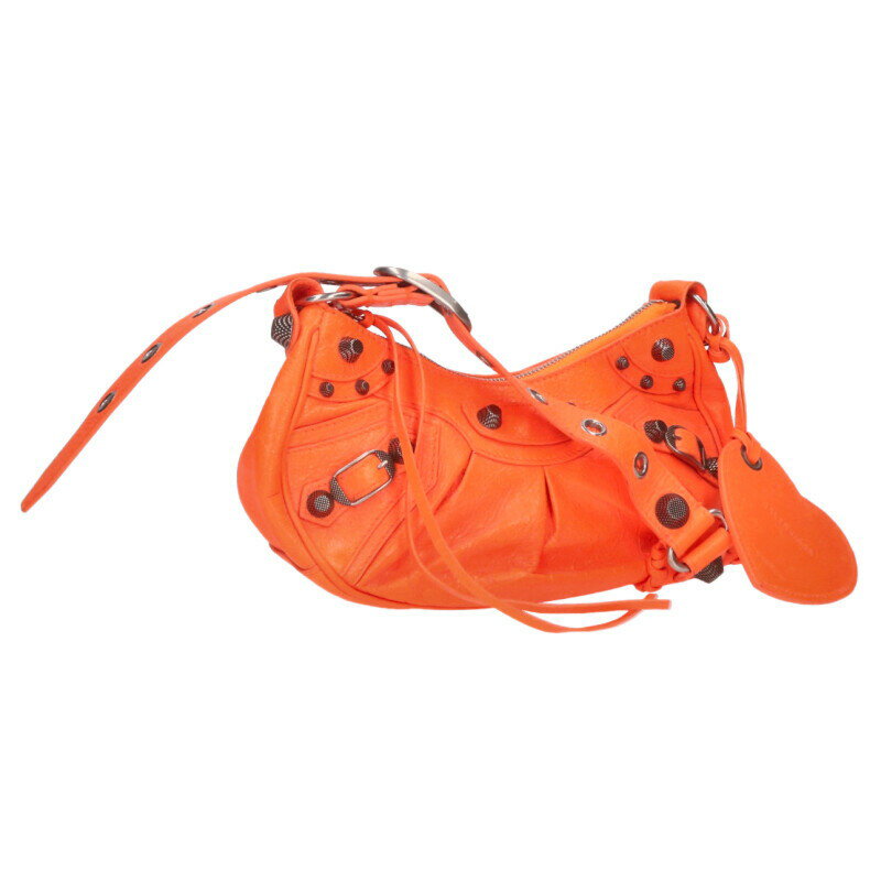 Balenciaga Leather Stud Shoulder Bag Orange x Silver