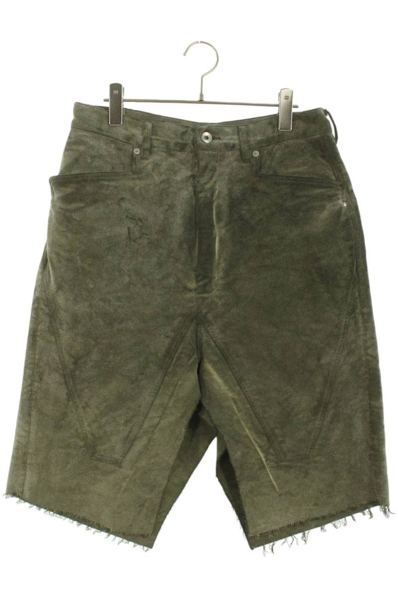 DRKSHDW Cotton flannel skirt shorts with raw hem in khaki Green US 31