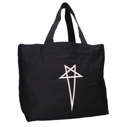 Rick Owens Logo Embroidered Cotton Tote Bag Black