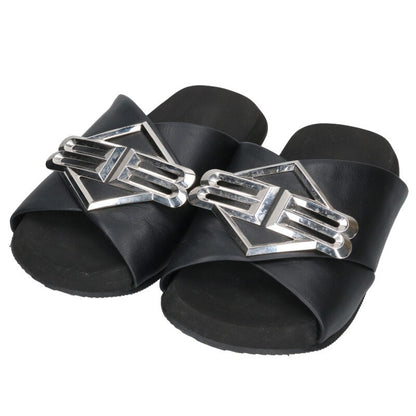 Balenciaga SUNSET FLAT MULE Logo Sandals Black x Silver Size 40