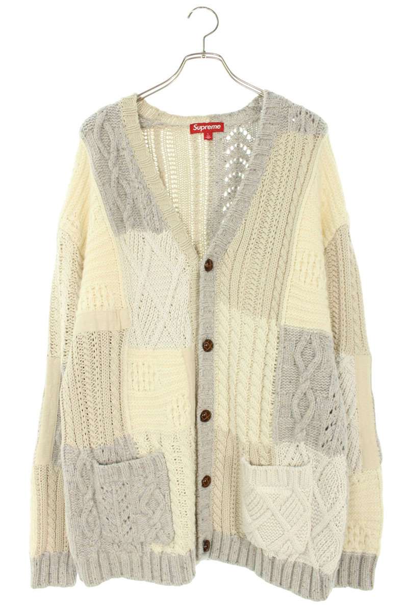 Supreme 23AW Patchwork Cable knit Cardigan White x Gray Size L