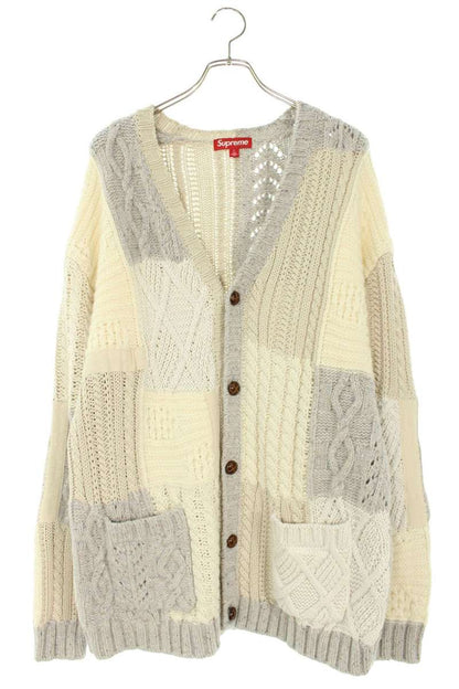 Supreme 23AW Patchwork Cable knit Cardigan White x Gray Size L