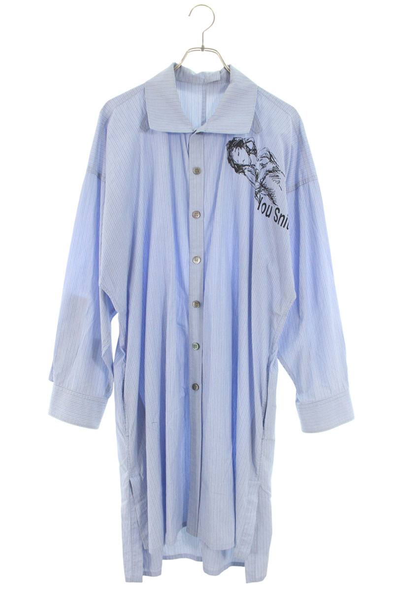 Vintage Yohji Yamamoto Tops - Yohji Yamamoto Pour Homme 17AW You Snitch Print Stripe L/S Blue XS - Authentic Archive