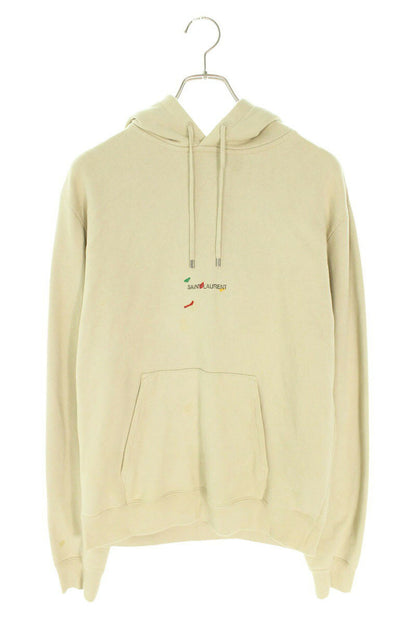 Saint Laurent Paris Logo Print Pullover Hoodie Beige Size S