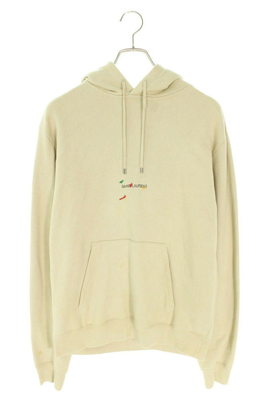 Saint Laurent Paris Logo Print Pullover Hoodie Beige Size S