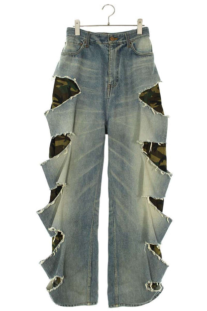 BALENCIAGA Camo Layered Distressed Denim Size 28