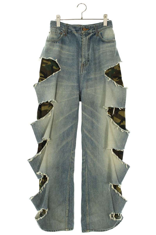 BALENCIAGA Camo Layered Distressed Denim Size 28