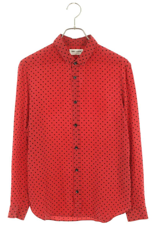 Saint Laurent Paris Silk Long Sleeve Shirt Red Size XS
