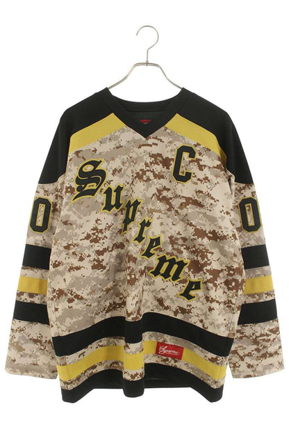 Supreme 25AW Fire & Ice Hockey Jersey Camo Long Sleeve T-Shirt Beige Size M