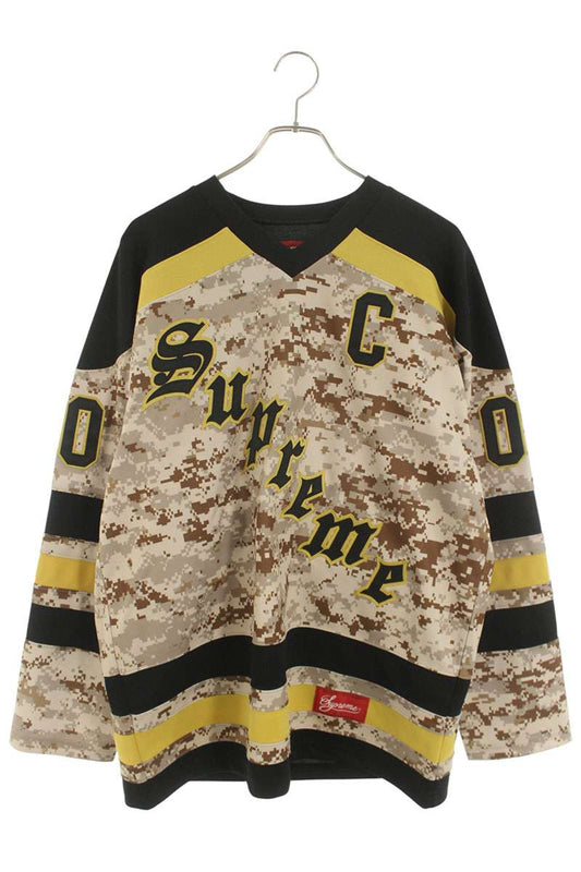 Supreme 25AW Fire & Ice Hockey Jersey Camo Long Sleeve T-Shirt Beige Size M