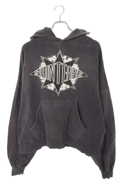 Saint Michael Front Print Pullover Hoodie Black Size S