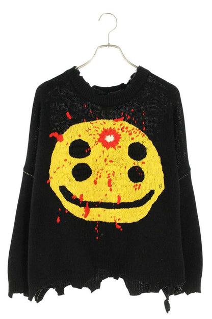 Saint Michael 24AW Embroidered Distressed Knit Sweater Black x Yellow Size L