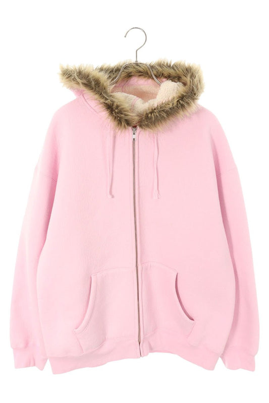 Supreme Faux Fur Zip Up Hooded Sweatshirt Pink Size XL