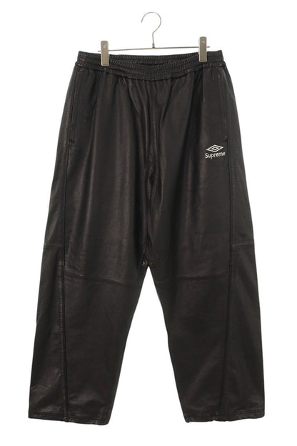 Supreme x Umbro 25AW Leather Track Pant Logo Embroidered Long Pants Black US 34
