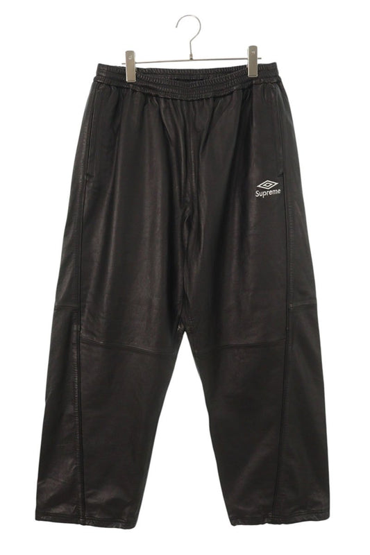 Supreme x Umbro 25AW Leather Track Pant Logo Embroidered Long Pants Black US 34