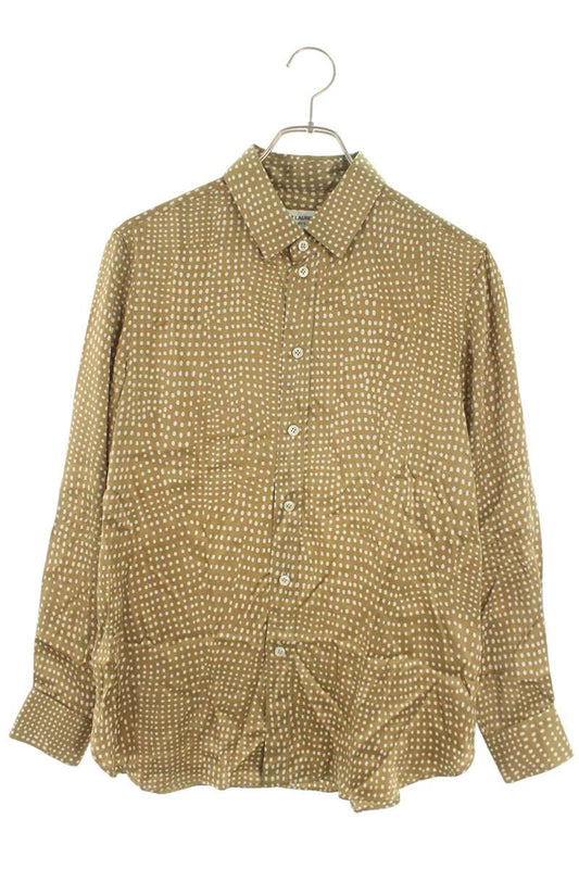 Saint Laurent Paris All-Over Print Silk Long Sleeve Shirt Beige Size XS
