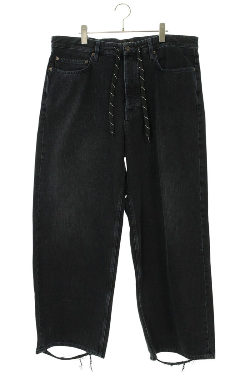 BALENCIAGA Distressed Baggy Denim Pants Black Size 28
