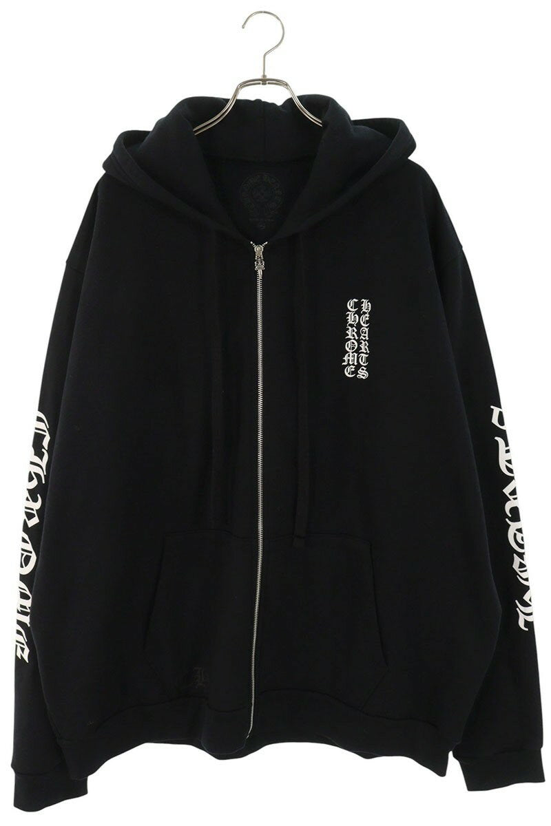 Chrome Hearts SWTSHRT HD ZIP Logo Print Up Hoodie Black x Silver Size XXL
