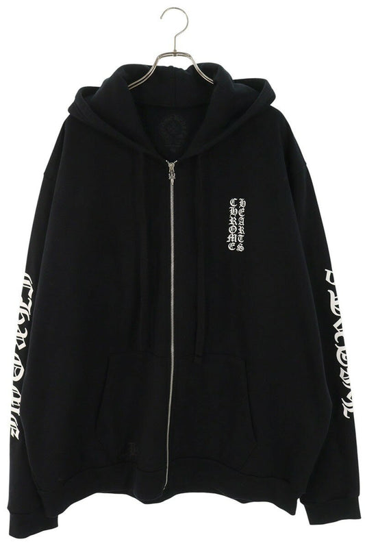Chrome Hearts SWTSHRT HD ZIP Logo Print Up Hoodie Black x Silver Size XXL