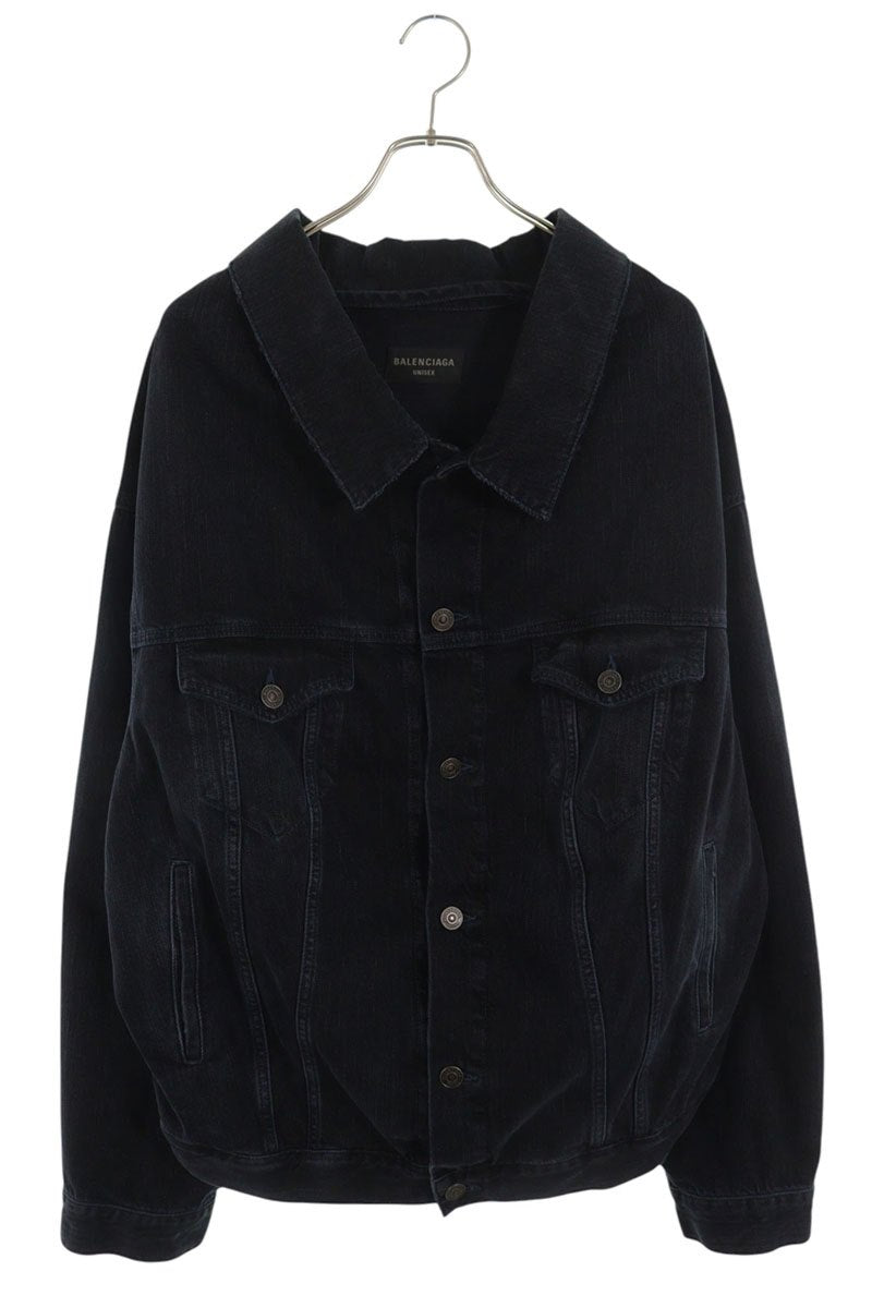 BALENCIAGA Distressed Denim Off-Shoulder Jacket Size M