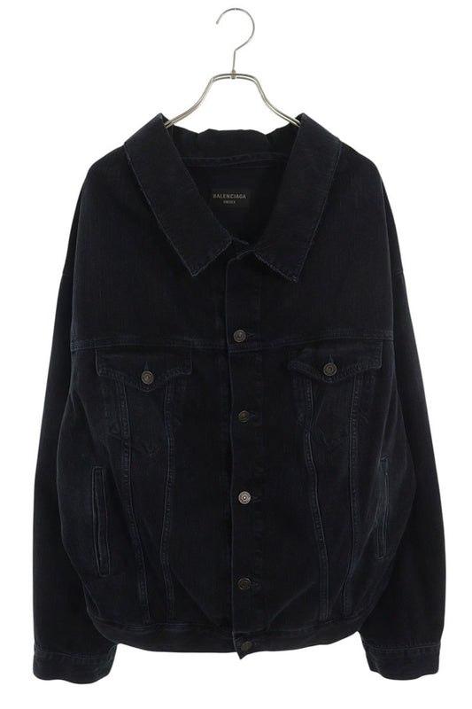BALENCIAGA Distressed Denim Off-Shoulder Jacket Size M