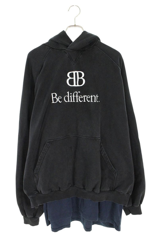 Balenciaga BB Be different Print Hoodie Black x White x Blue Size 4