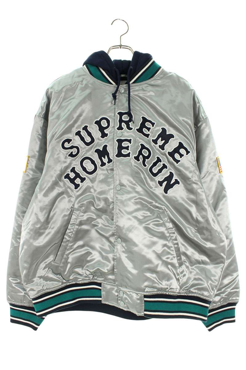 Supreme 25SS Homerun Satin Hooded Varsity Jacket Blouson Silver Size XL