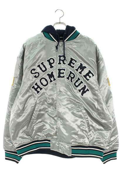 Supreme 25SS Homerun Satin Hooded Varsity Jacket Blouson Silver Size XL