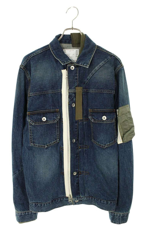 Sacai 21SS Zip Up MA-1 Denim Blouson Blue x Green Size L