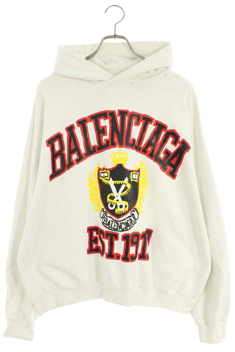 Balenciaga 23AW College Logo Distressed Hoodie White x Red Size S