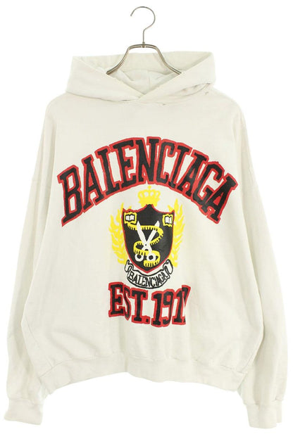 Balenciaga 23AW College Logo Distressed Hoodie White x Red Size S