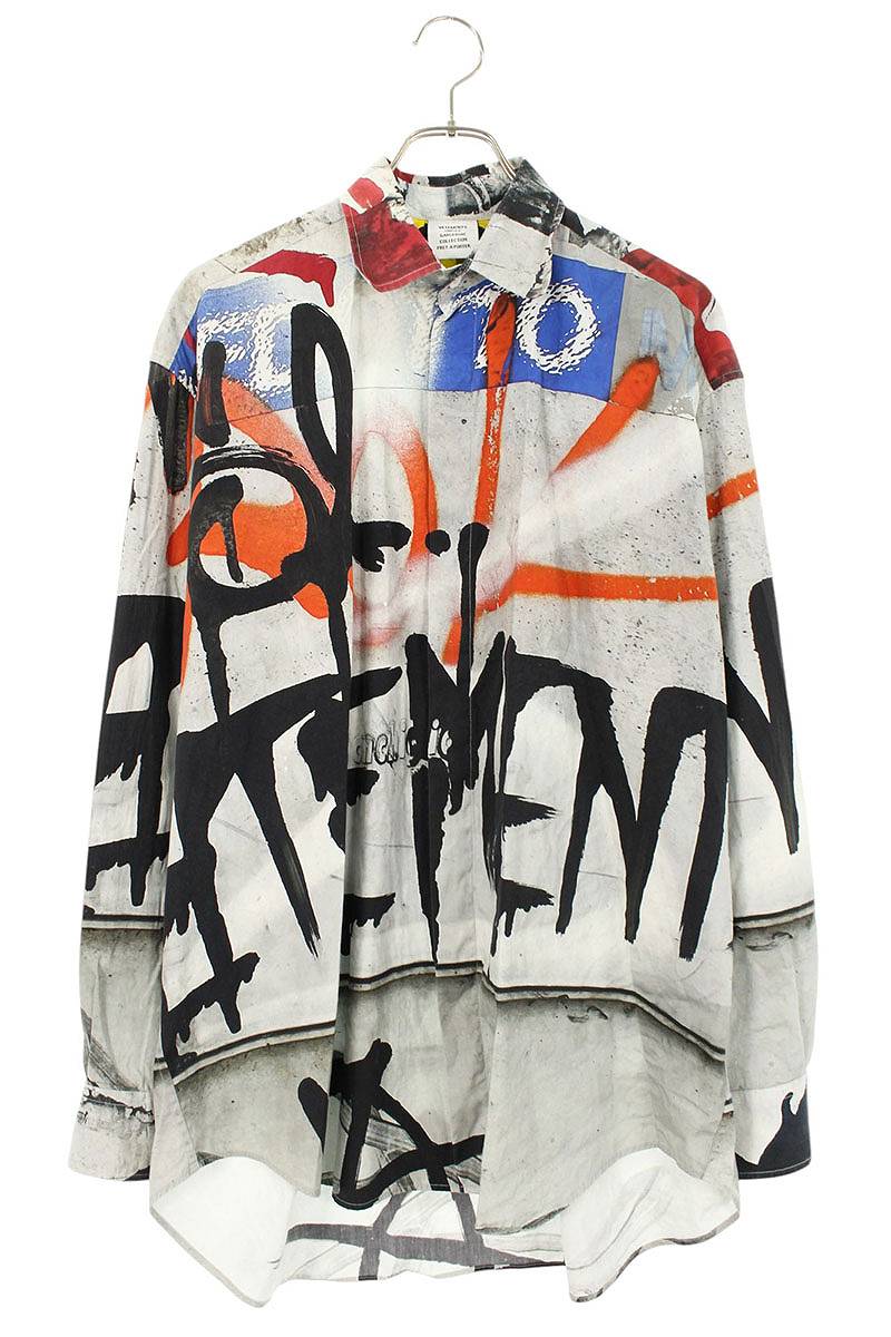 Vetements 23AW Oversized Print Long Sleeve Shirt Gray x Black Size XS